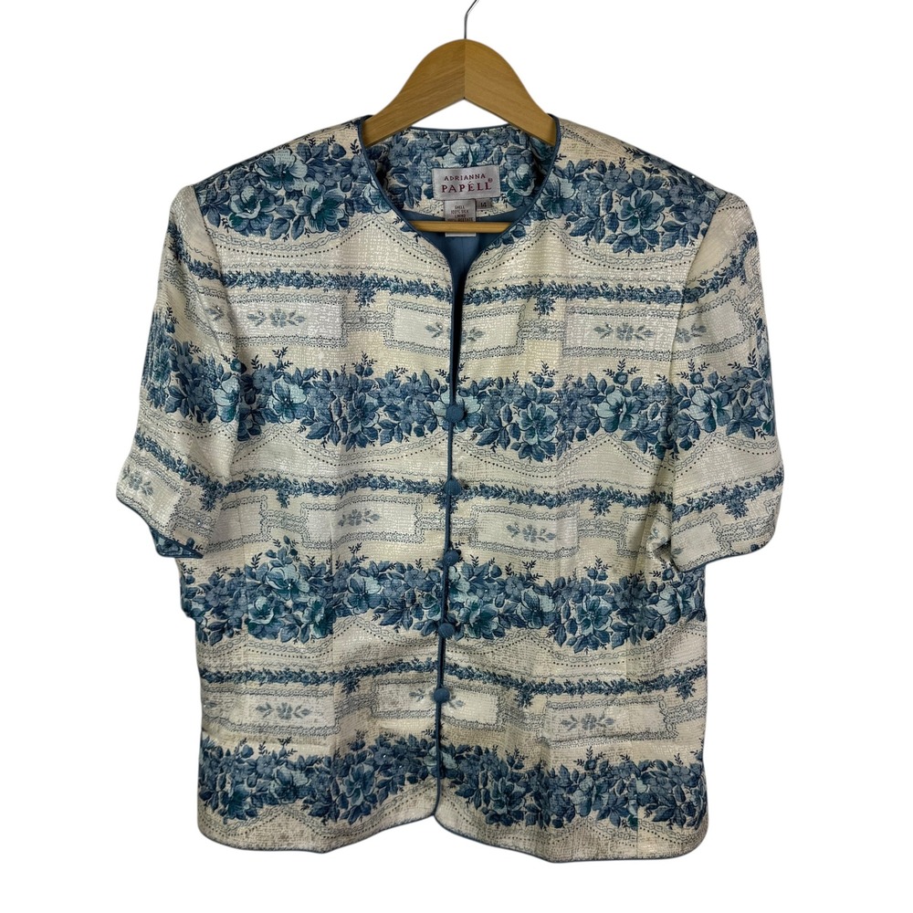 Adrianna Papell VTG 100% Silk Floral Jacket Size 14 Button Front Elegant‎ Formal